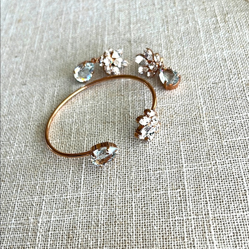 Bridal Jewelry Set Rose Gold & Crystal with Aquamarine